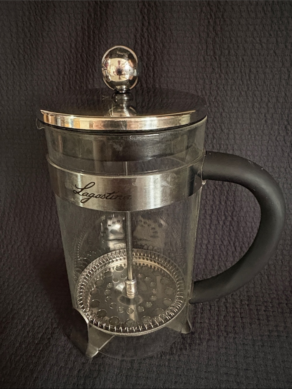 LAGOS Stainless Steel and Clear Glass French Press with Black Handle